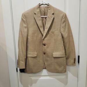 Ralph Lauren Men Beige Silk Wool Blend Checkered Blazer Size 39 S